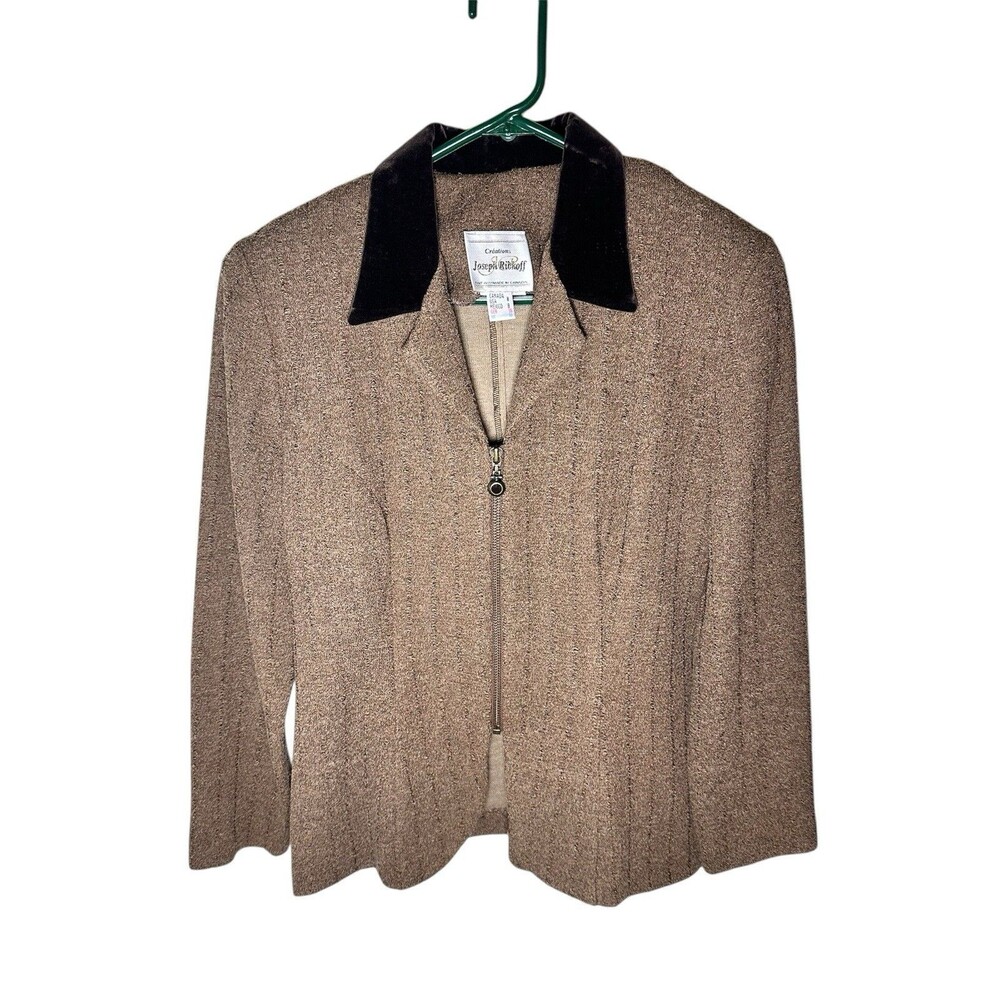 Joseph Ribkoff Zip Up Jacket Brown W/ Velvet Collar And Back Strap Sz 8